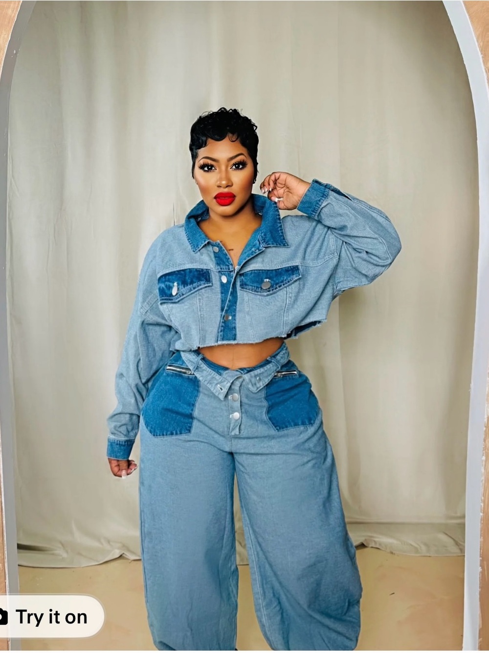 Oversized denim pant set